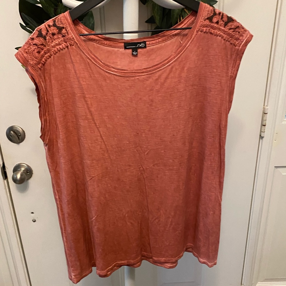 rxb Burnout Lace Trim Top T Shirt Short Cap Sleeves L